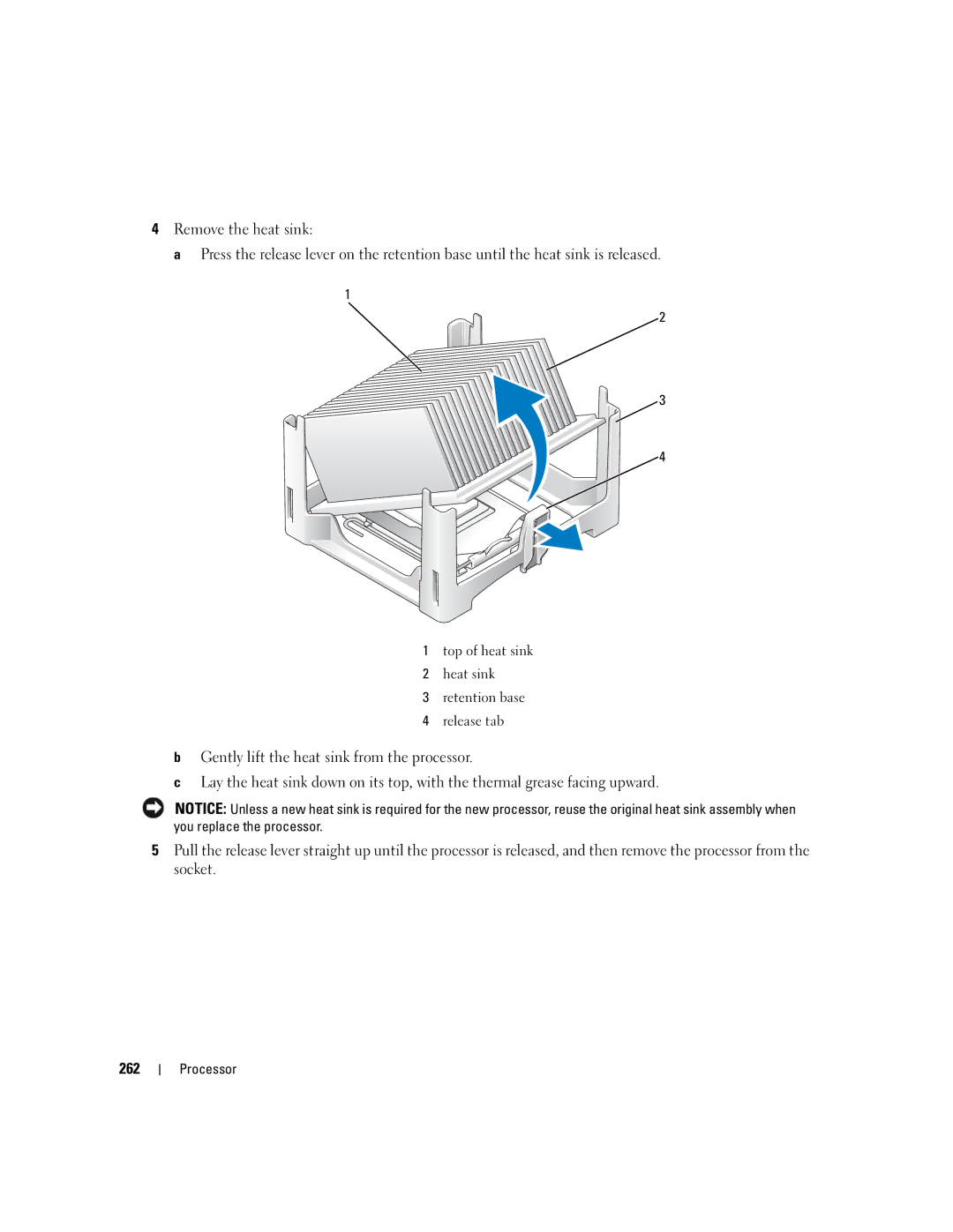 Dell 755 manual Top of heat sink Heat sink Retention base Release tab 