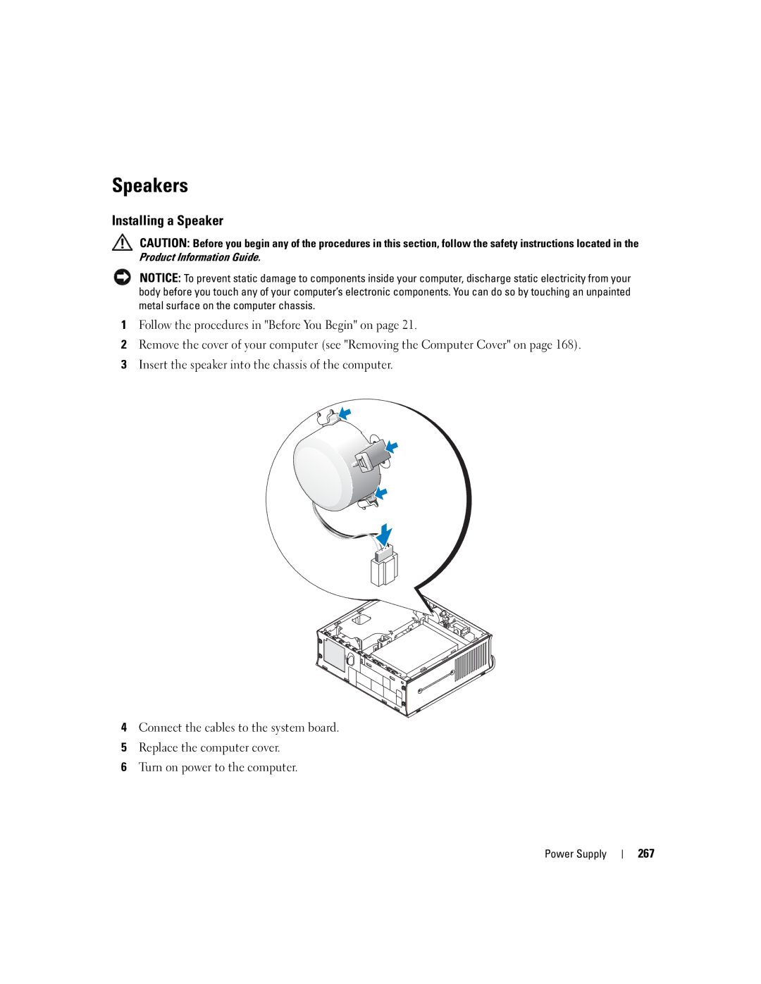 Dell 755 manual Speakers, 267 