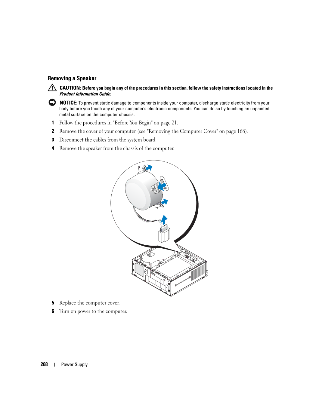 Dell 755 manual Removing a Speaker 