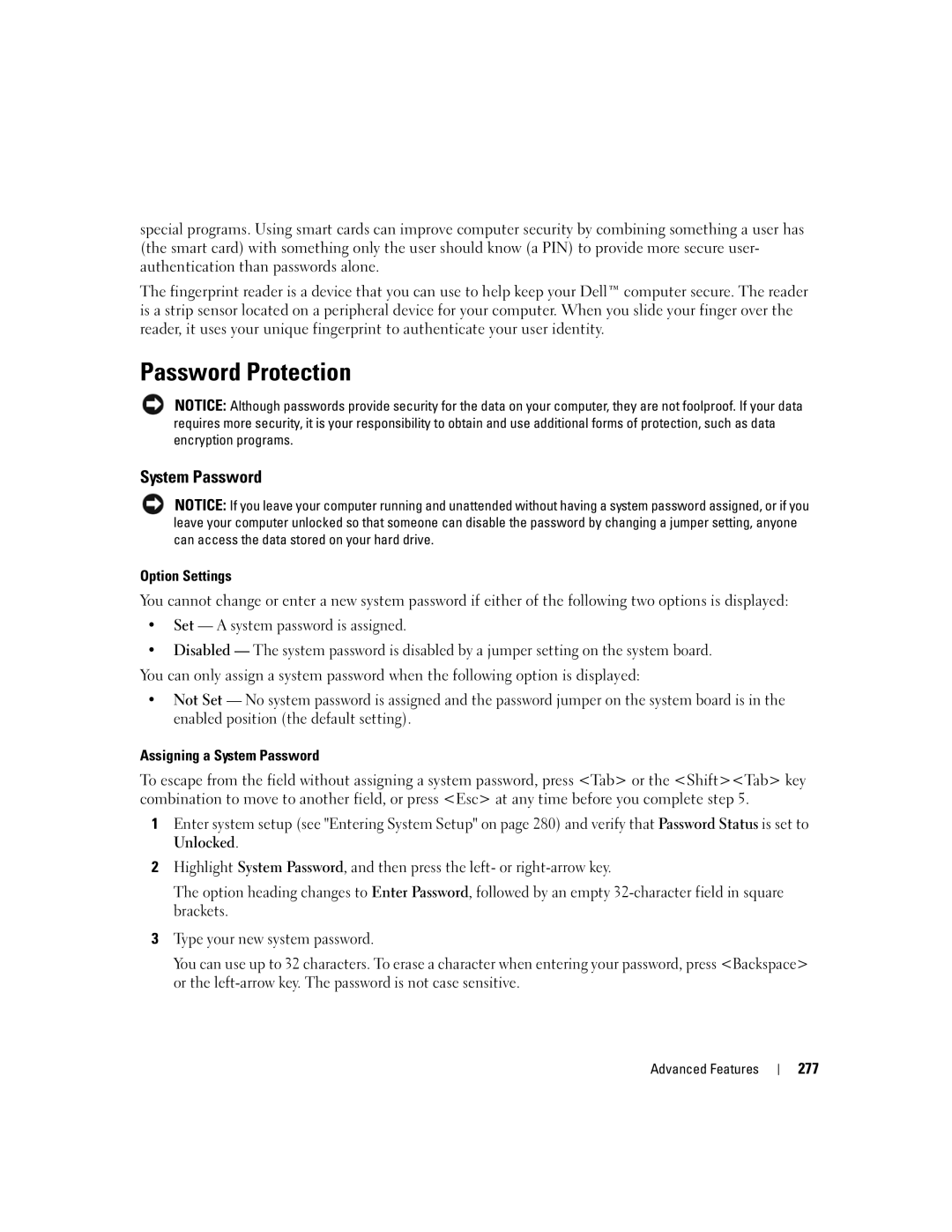 Dell 755 manual Password Protection, System Password, 277 