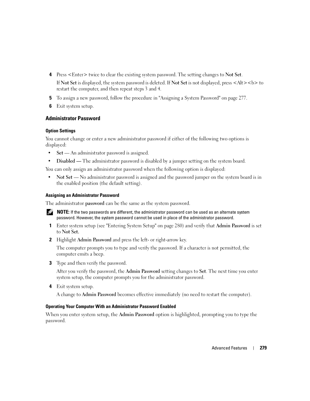 Dell 755 manual Administrator Password, 279 