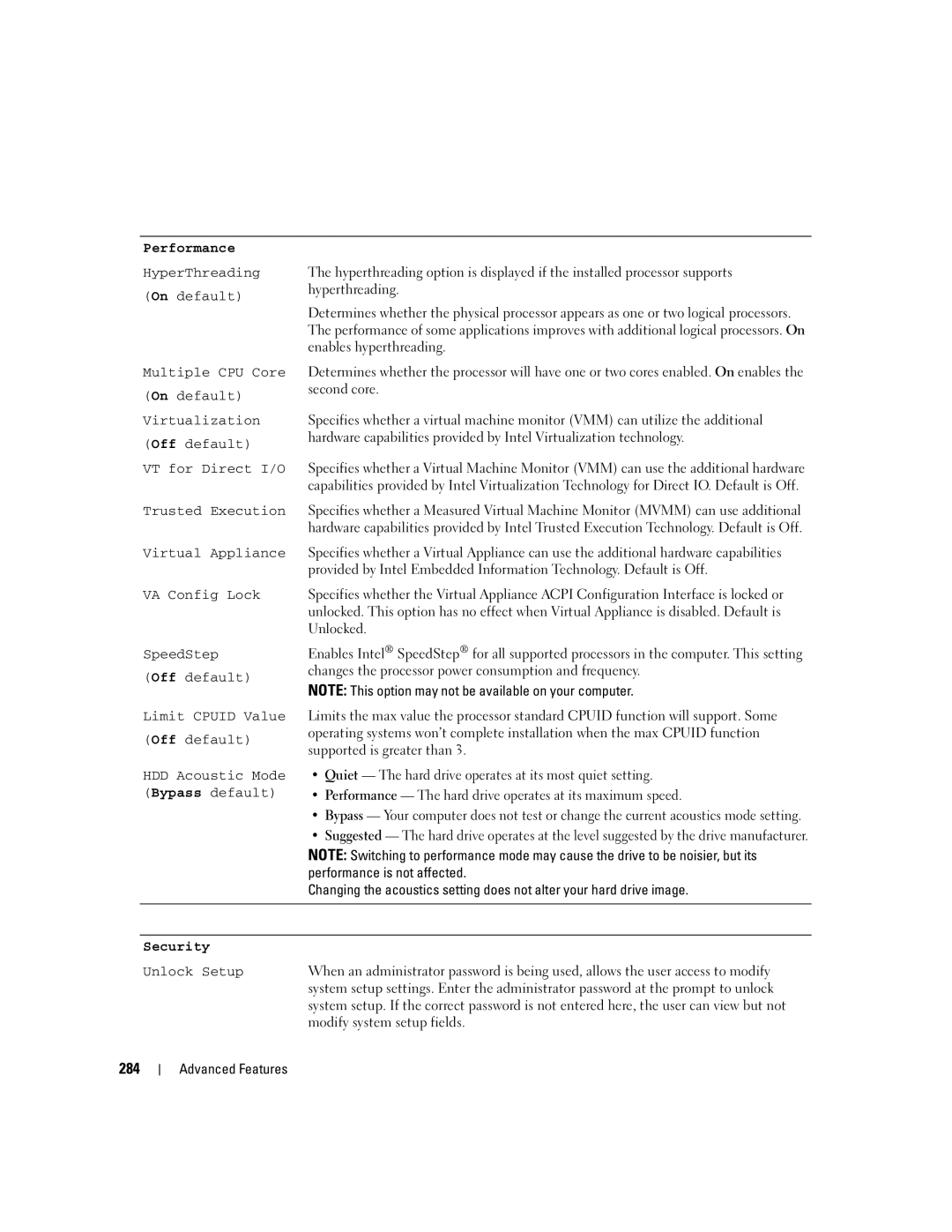 Dell 755 manual 284, Performance 