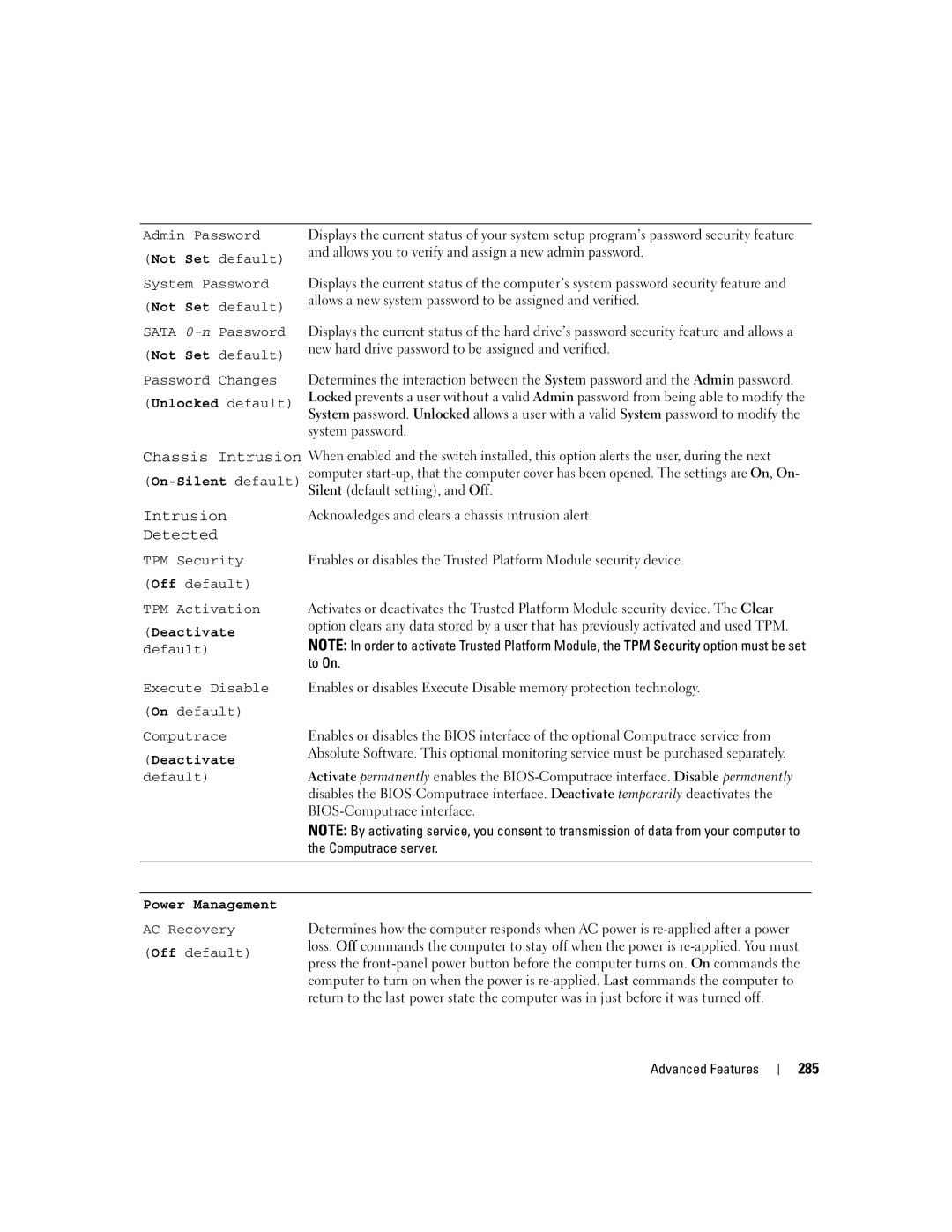 Dell 755 manual 285, Computrace server 