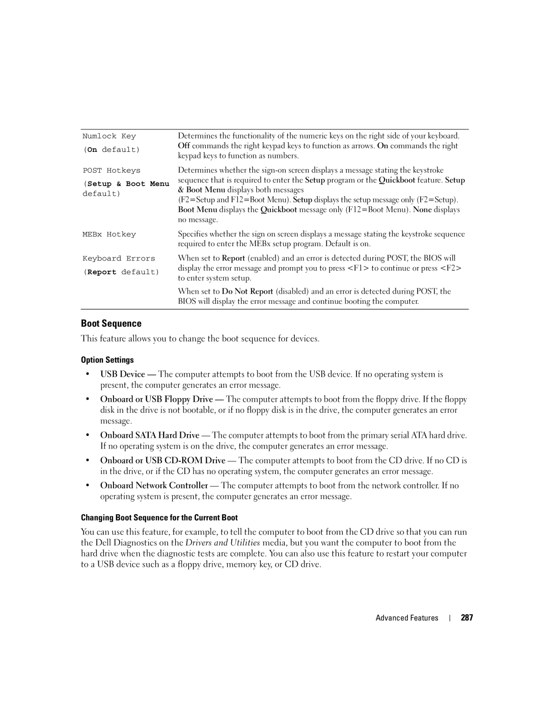 Dell 755 manual Boot Sequence, 287 