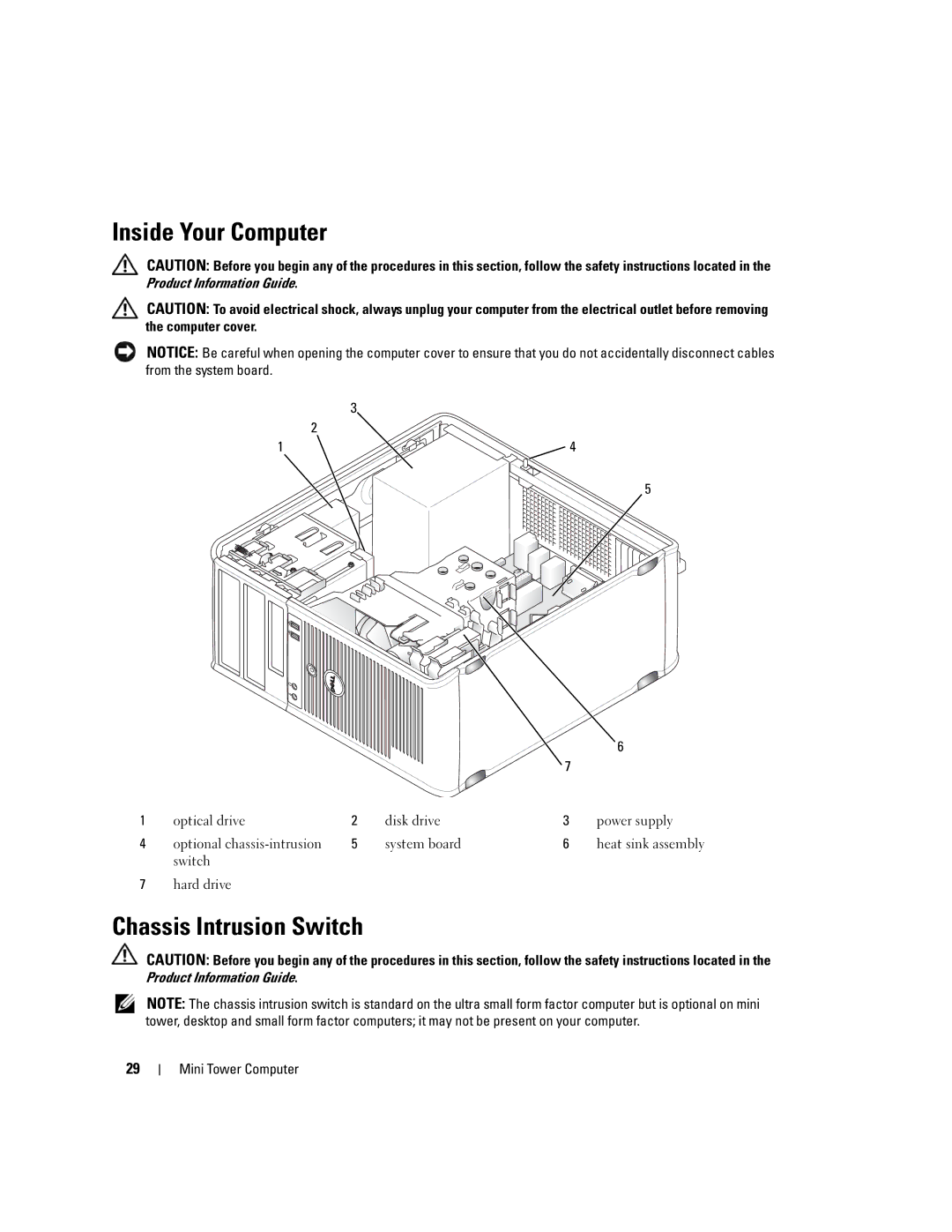 Dell 755 manual Inside Your Computer, Chassis Intrusion Switch 