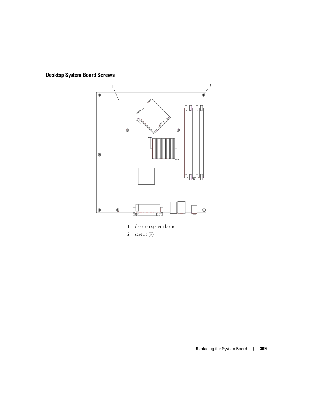 Dell 755 manual Desktop System Board Screws, 309 