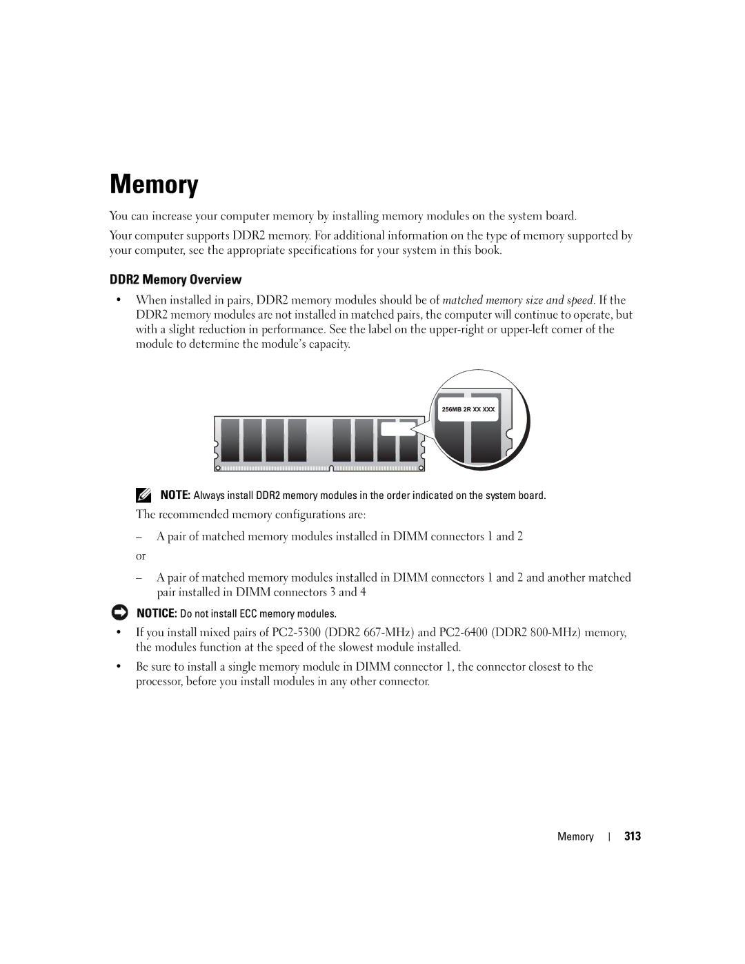 Dell 755 manual DDR2 Memory Overview, 313 