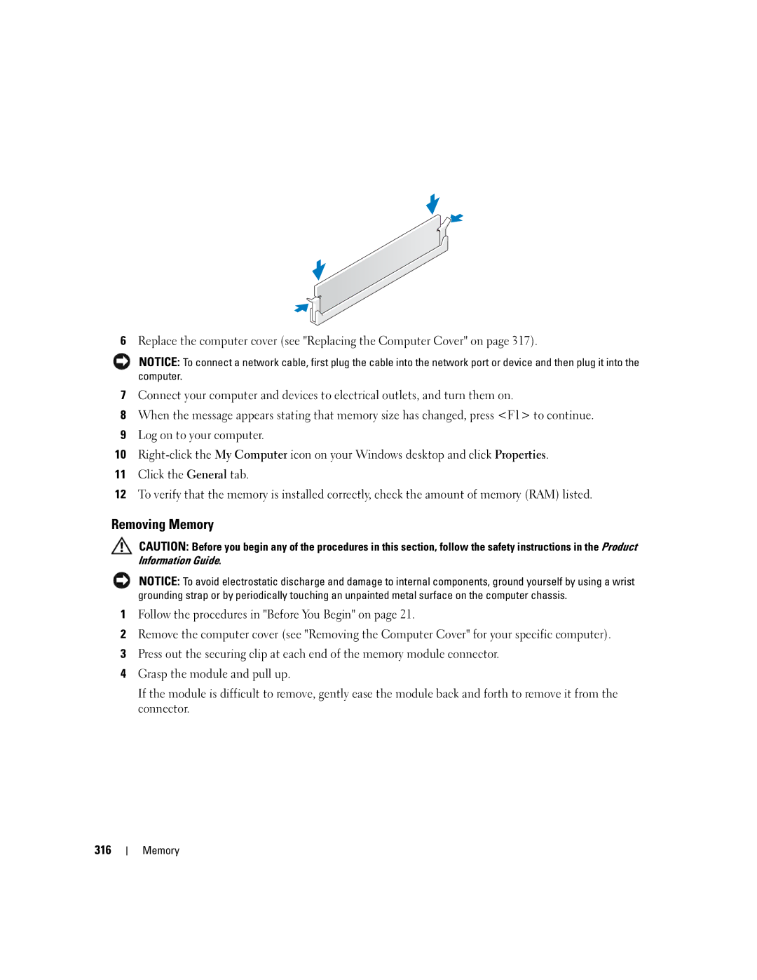 Dell 755 manual Removing Memory 