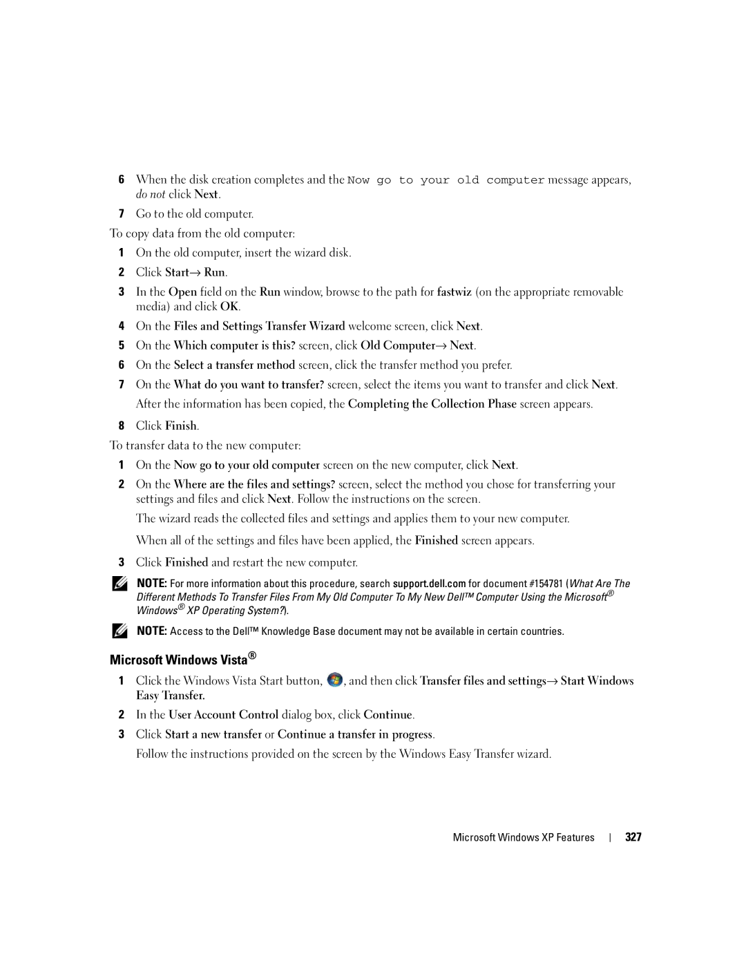 Dell 755 manual Microsoft Windows Vista, Click Finished and restart the new computer, 327 