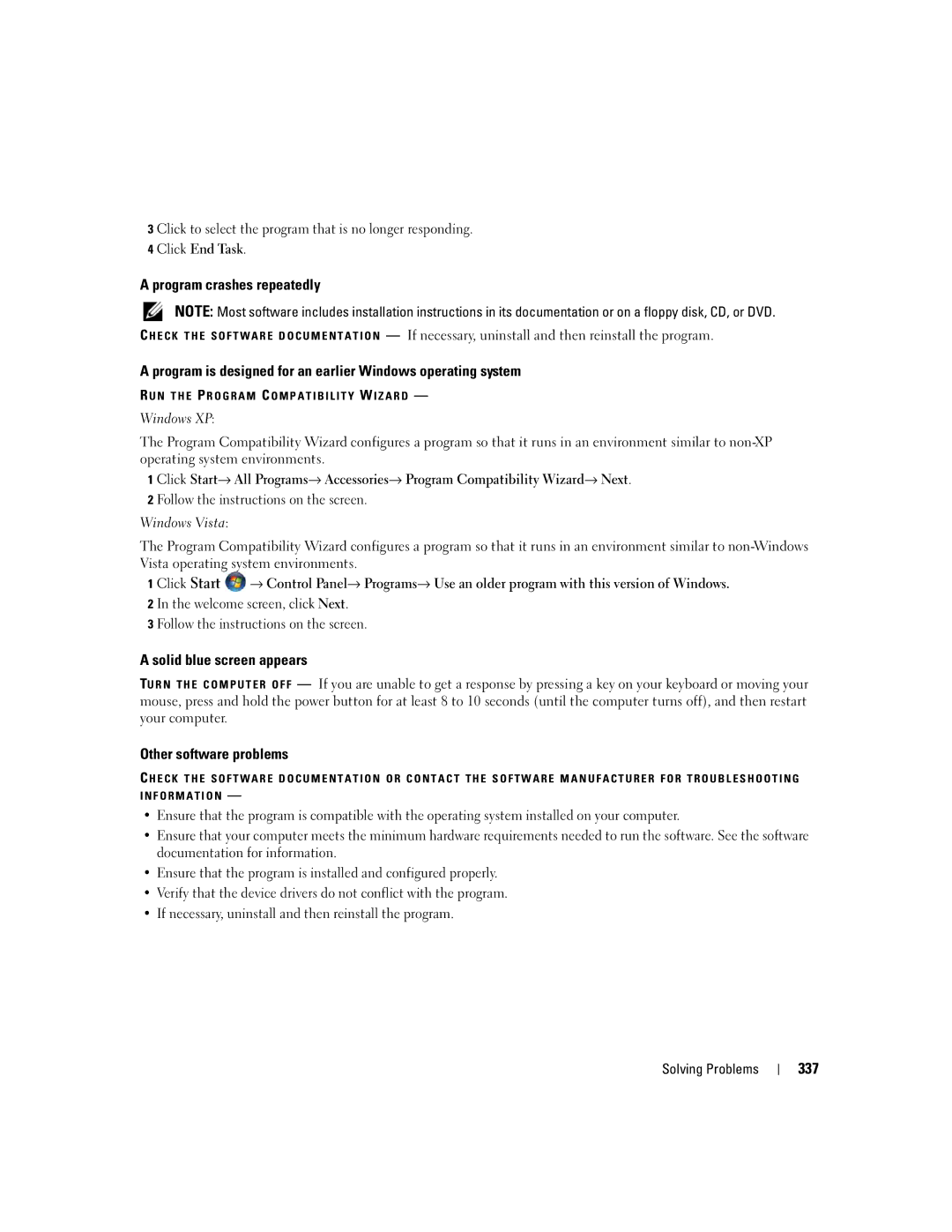 Dell 755 Program crashes repeatedly, Program is designed for an earlier Windows operating system, Other software problems 