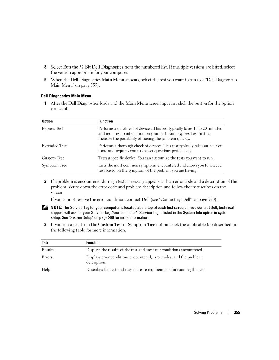 Dell 755 manual 355, Option Function, Tab Function 