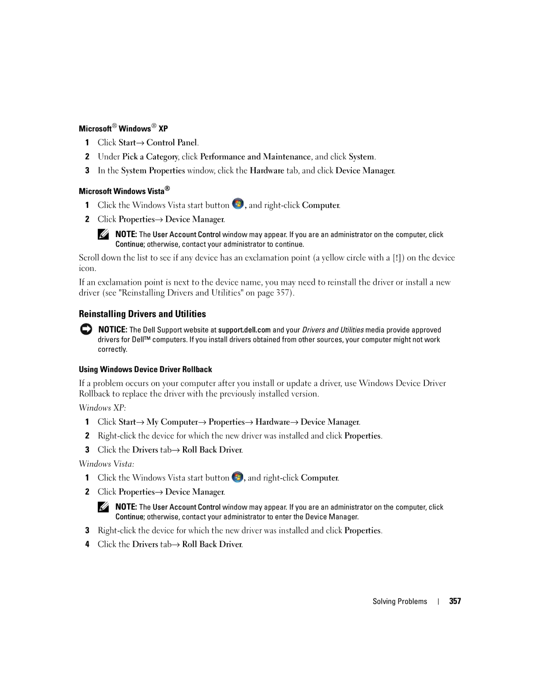 Dell 755 manual Reinstalling Drivers and Utilities, 357 