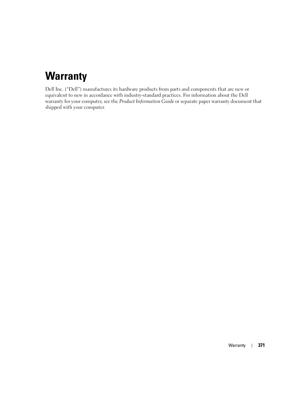 Dell 755 manual Warranty, 371 