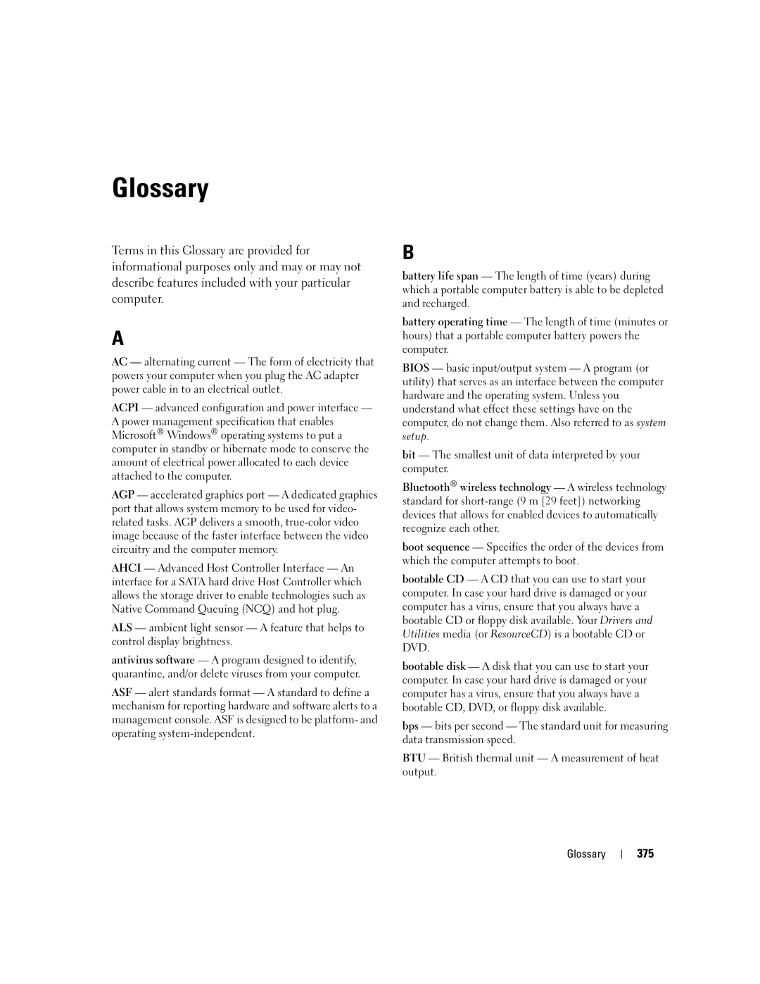 Dell 755 manual Glossary, 375 