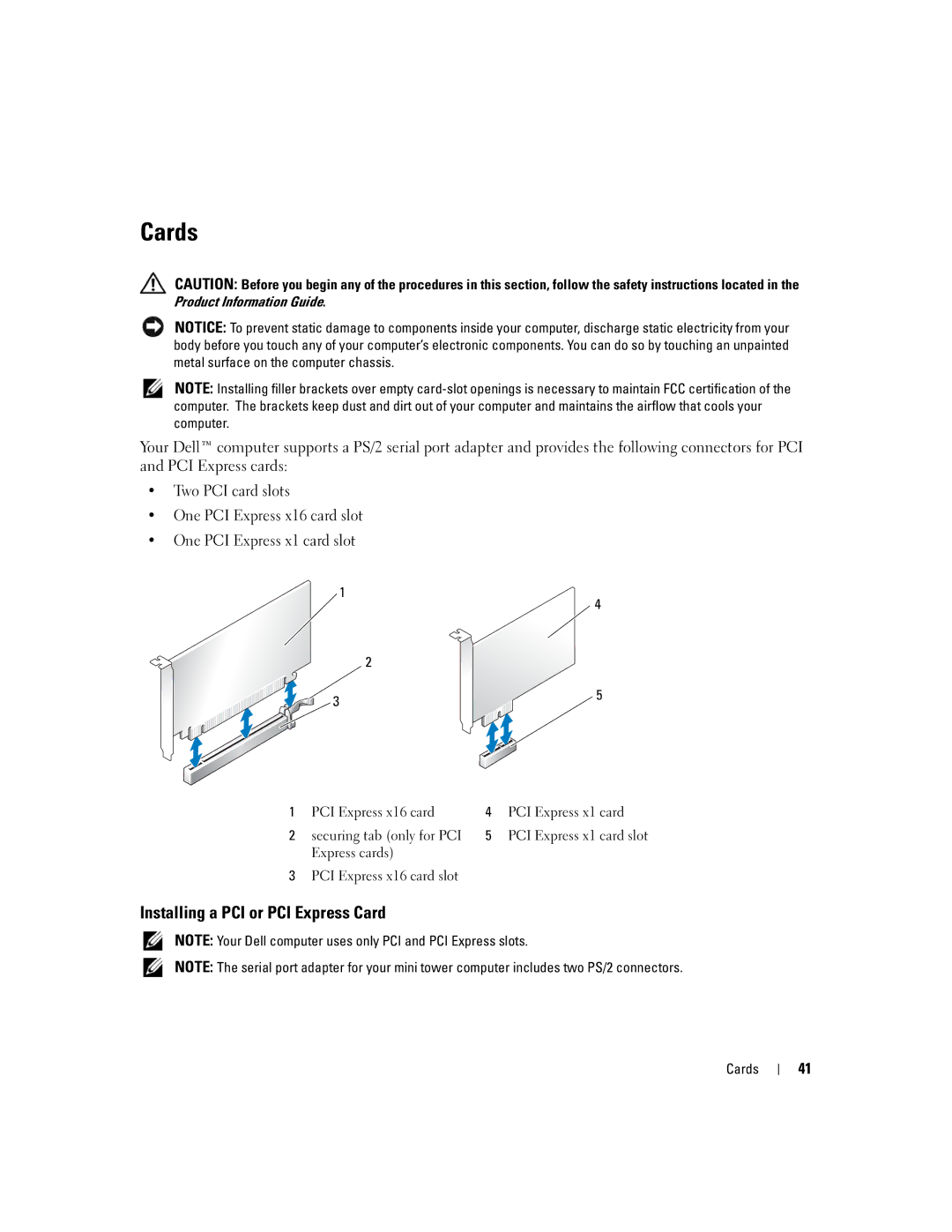 Dell 755 manual Cards, Installing a PCI or PCI Express Card 