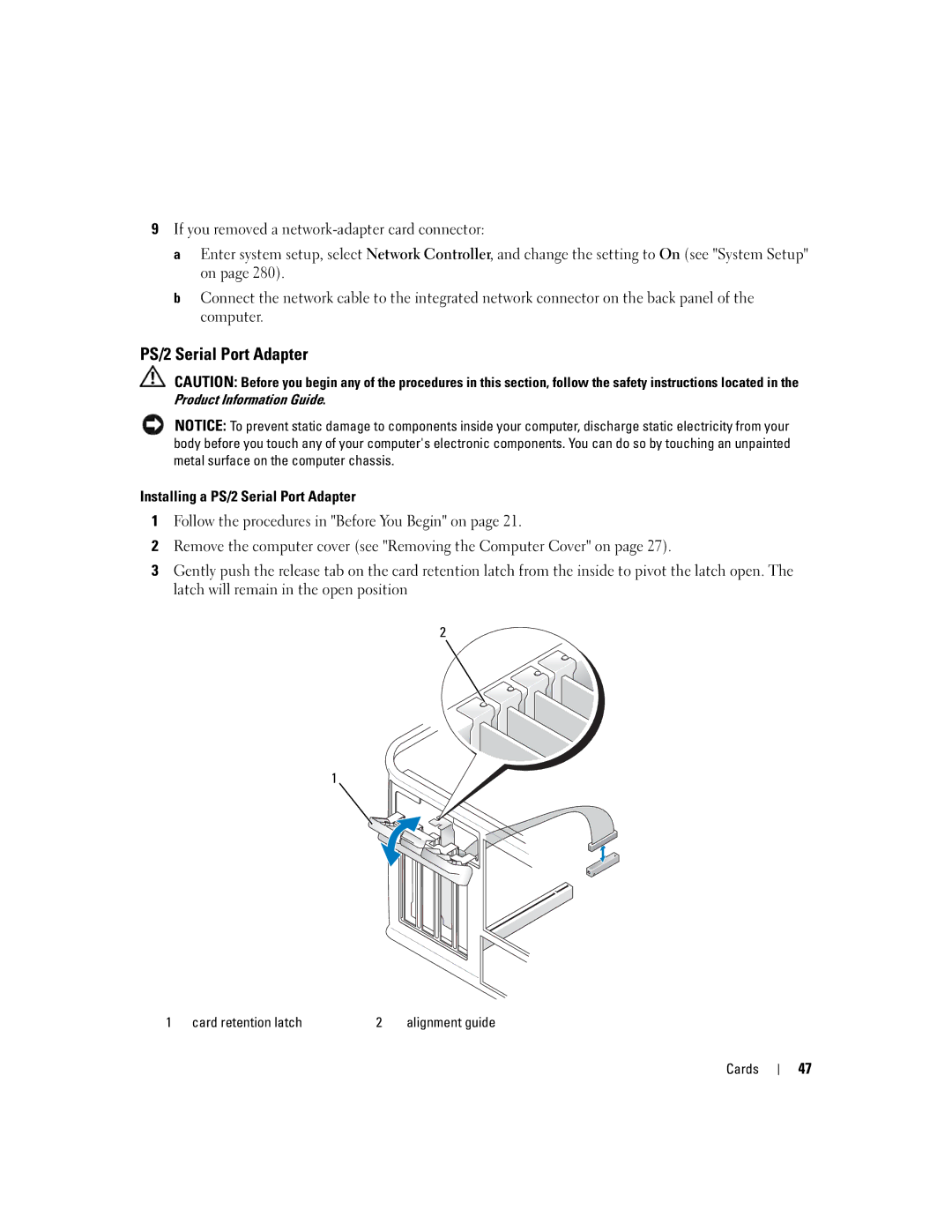 Dell 755 manual PS/2 Serial Port Adapter, Card retention latch 