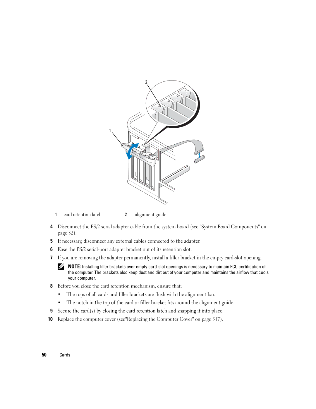 Dell 755 manual Card retention latch Alignment guide 