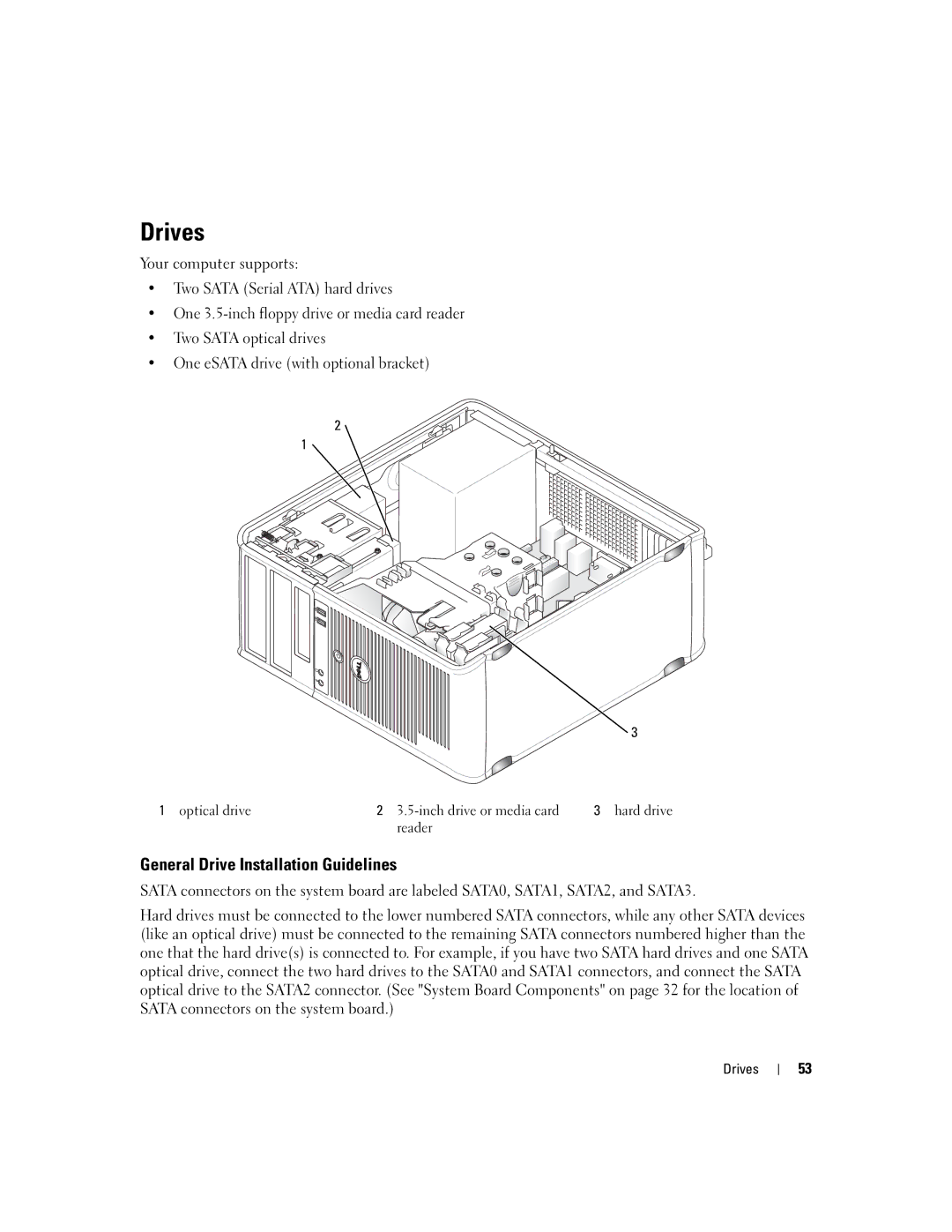 Dell 755 manual Drives, General Drive Installation Guidelines 