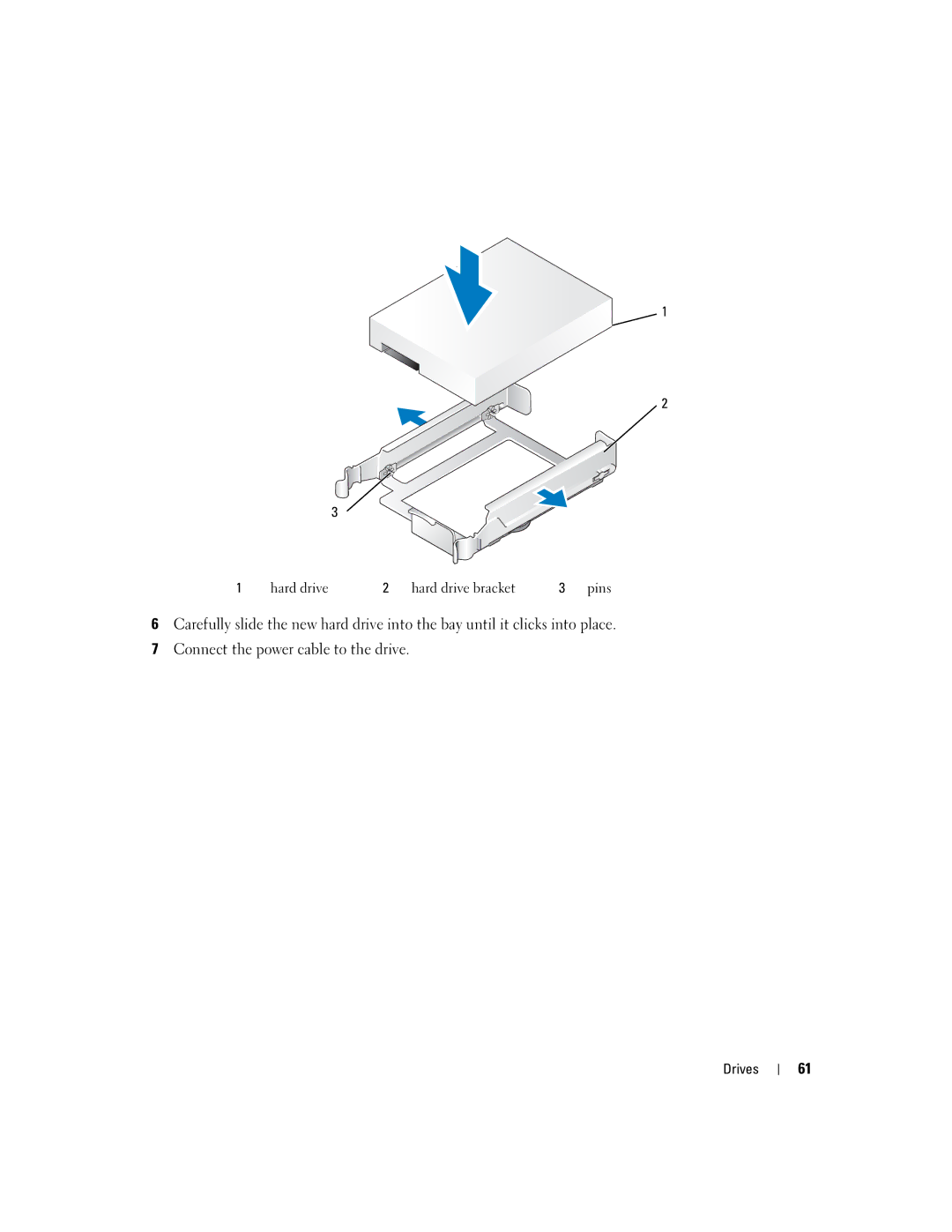 Dell 755 manual Hard drive Hard drive bracket Pins 