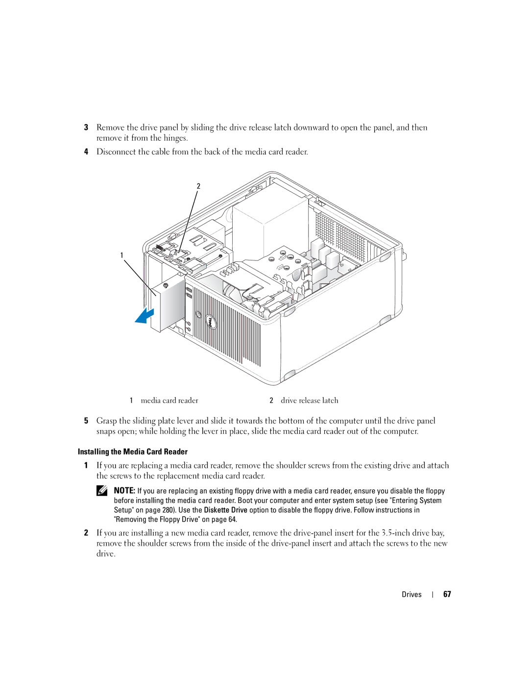 Dell 755 manual Media card reader Drive release latch 