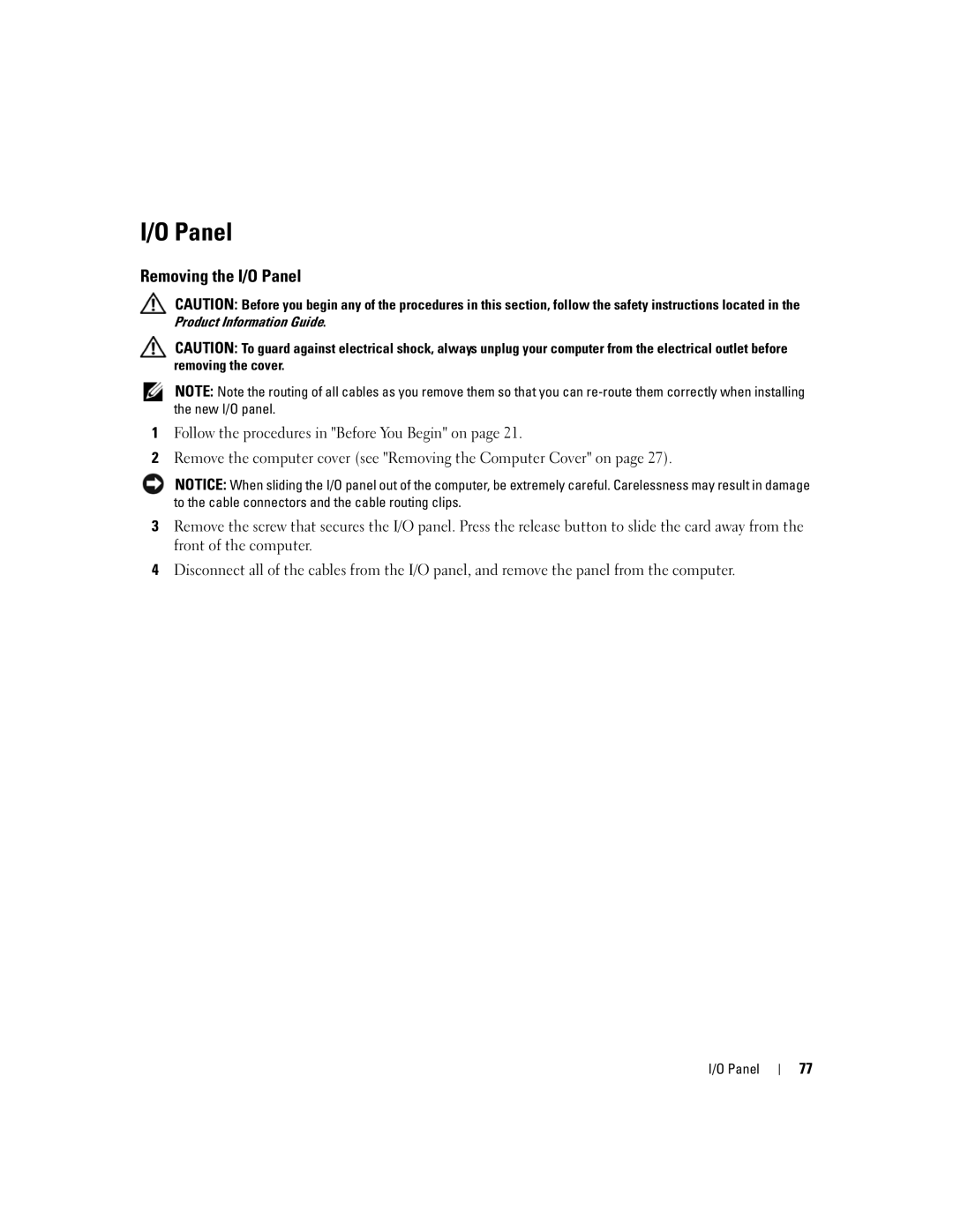 Dell 755 manual Removing the I/O Panel 