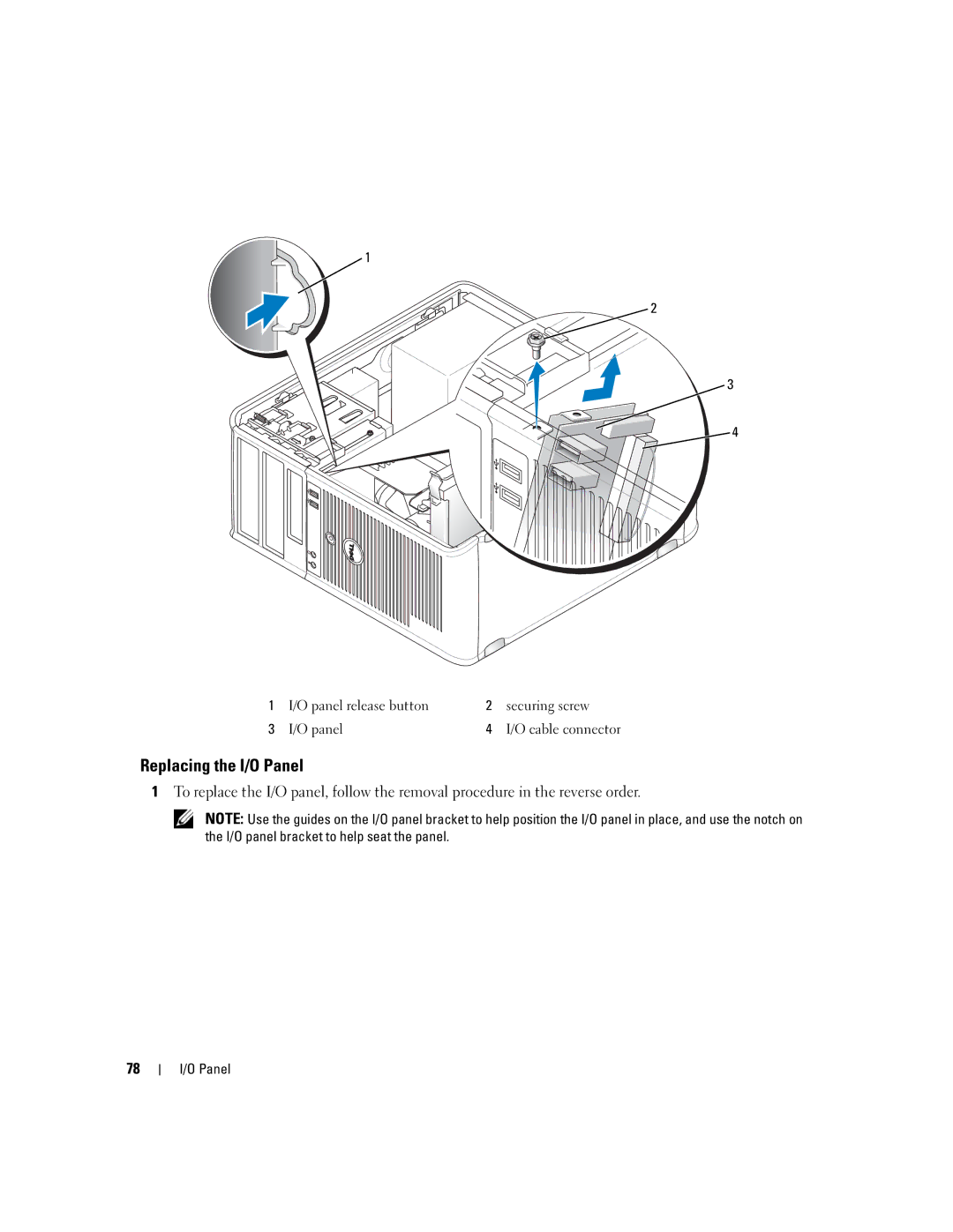 Dell 755 manual Replacing the I/O Panel 