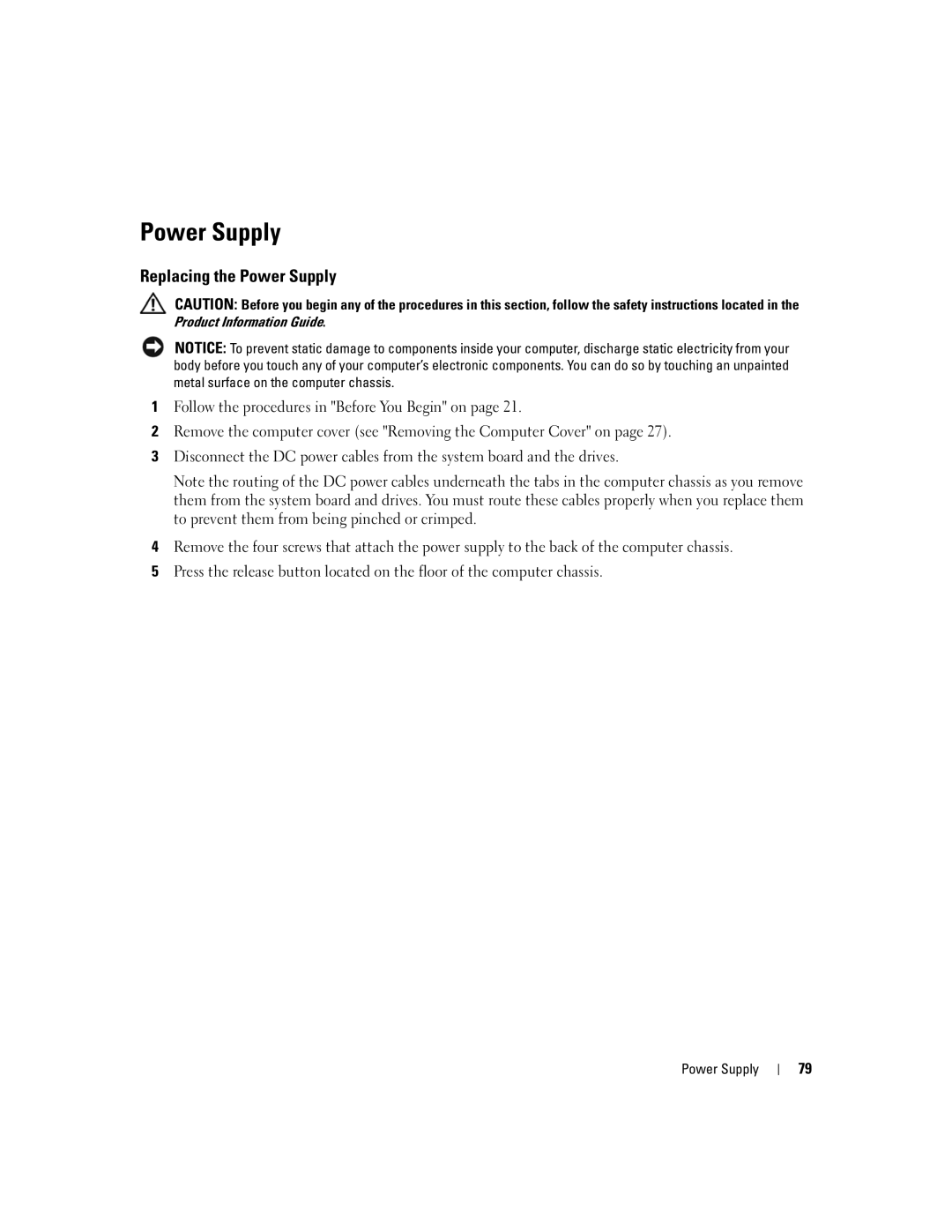 Dell 755 manual Replacing the Power Supply 