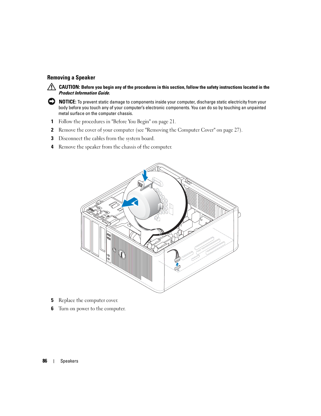 Dell 755 manual Removing a Speaker 