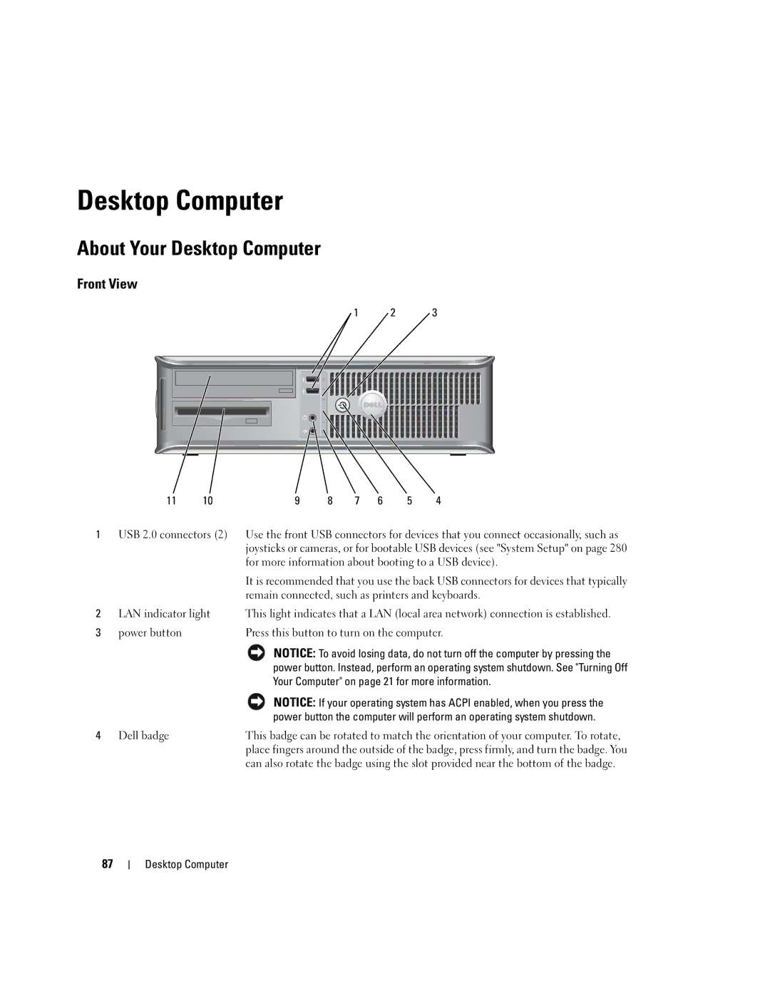 Dell 755 manual About Your Desktop Computer, Your Computer on page 21 for more information 