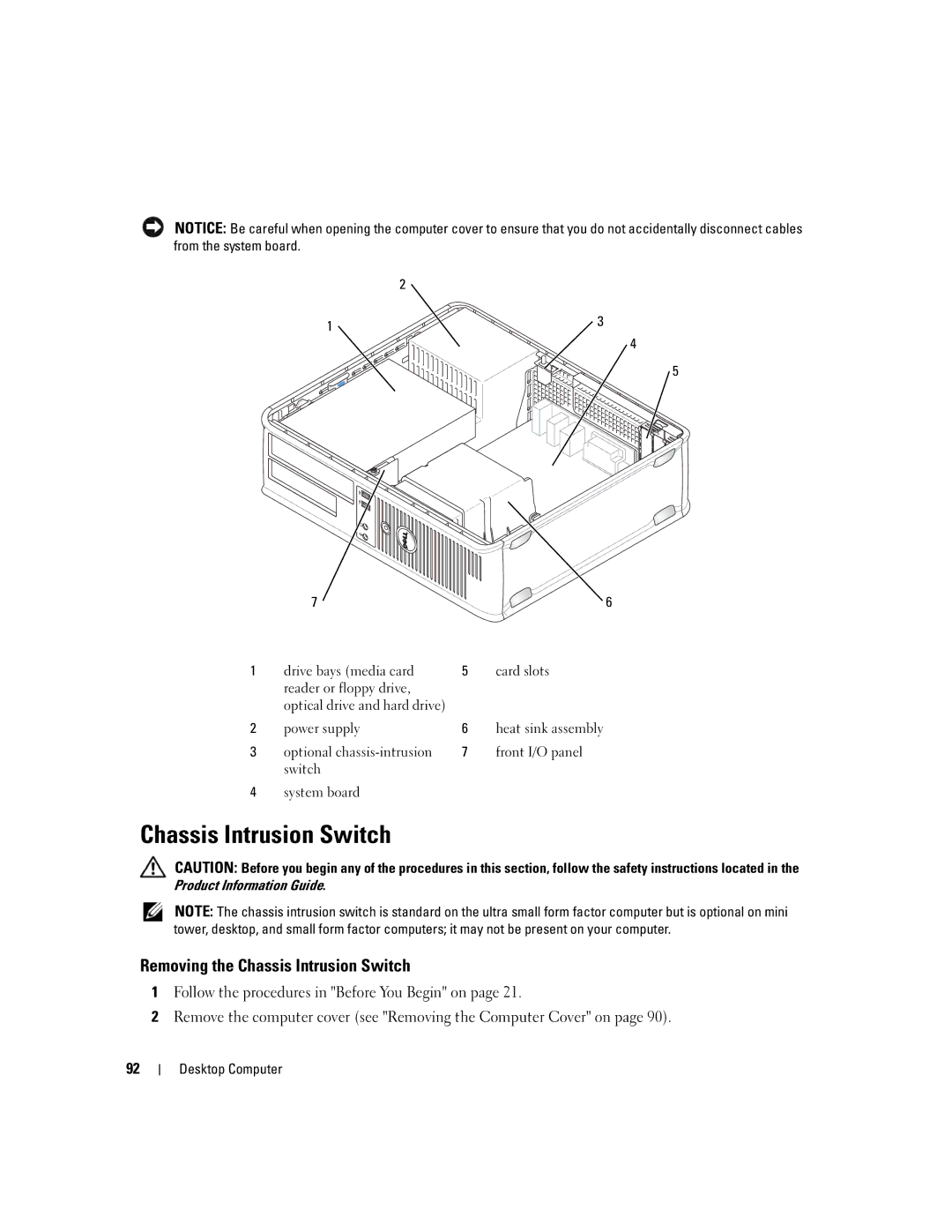 Dell 755 manual Chassis Intrusion Switch 