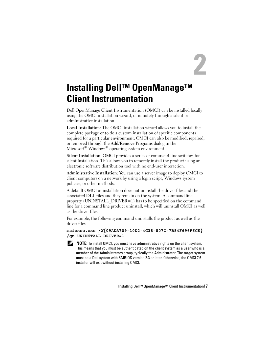 Dell 7.6 manual Installing Dell OpenManage Client Instrumentation 