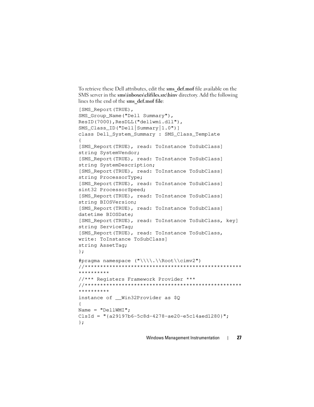 Dell 7.6 manual #pragma namespace \\\\.\\Root\\cimv2 