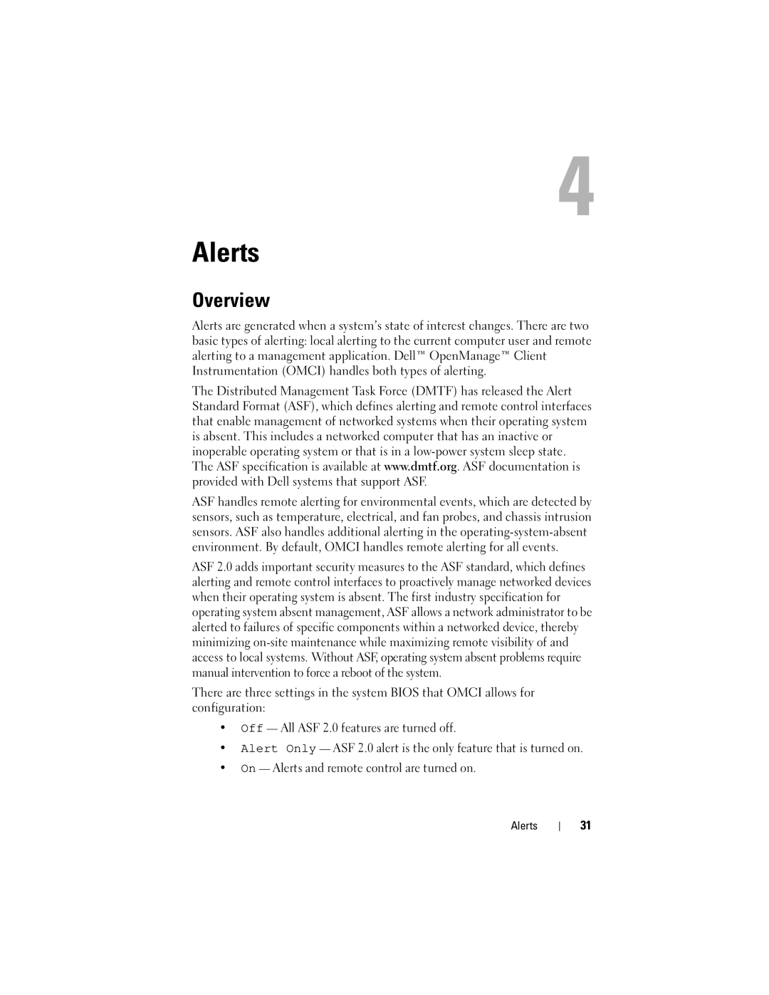 Dell 7.6 manual Alerts, Overview 