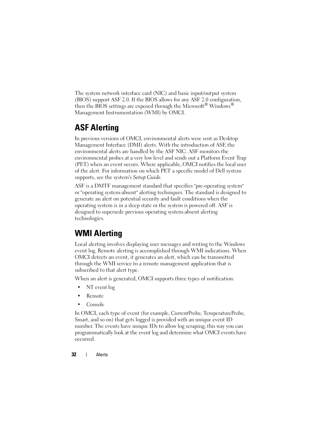 Dell 7.6 manual ASF Alerting, WMI Alerting 