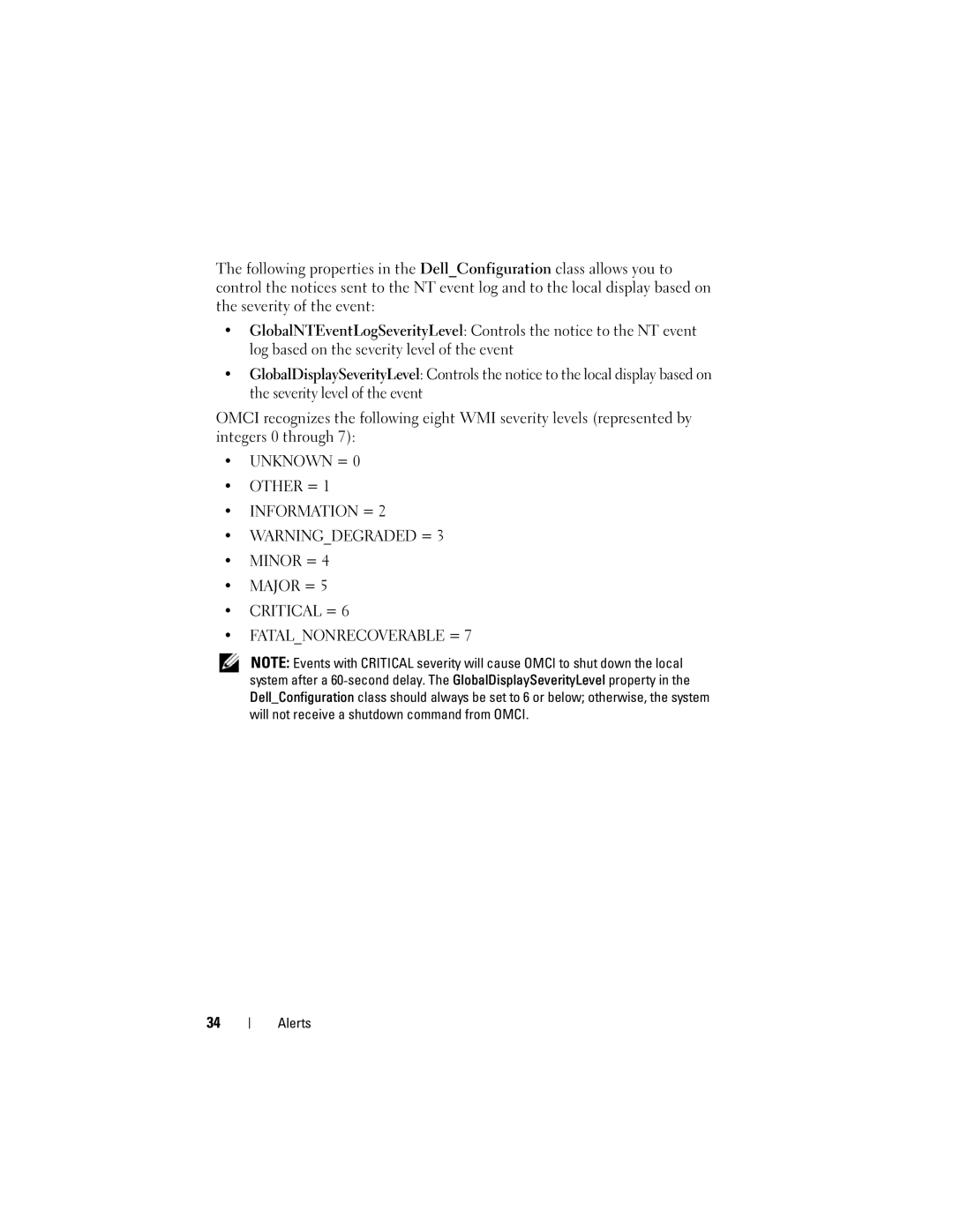 Dell 7.6 manual Unknown =, Information =, Critical = Fatalnonrecoverable = 