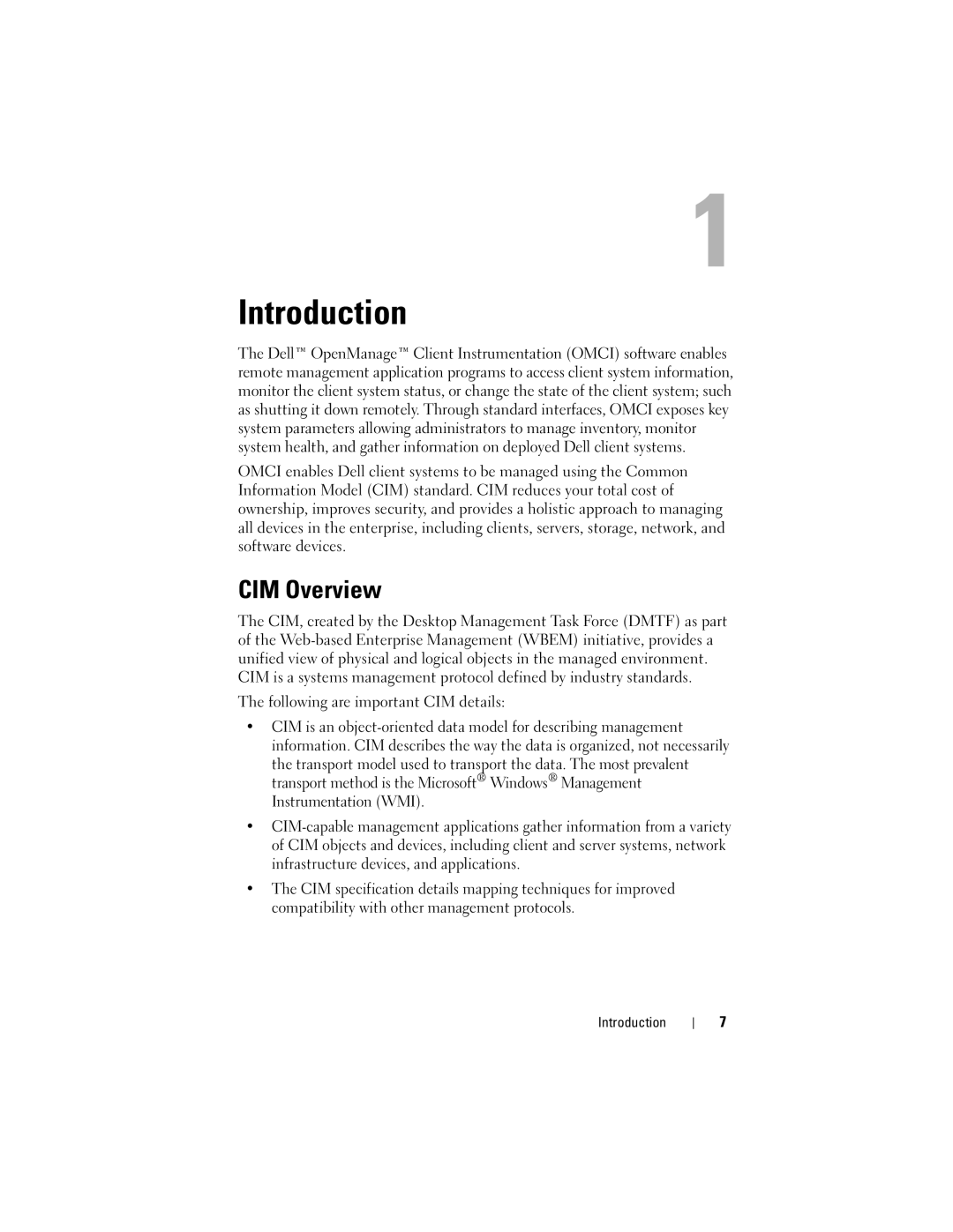 Dell 7.6 manual Introduction, CIM Overview 