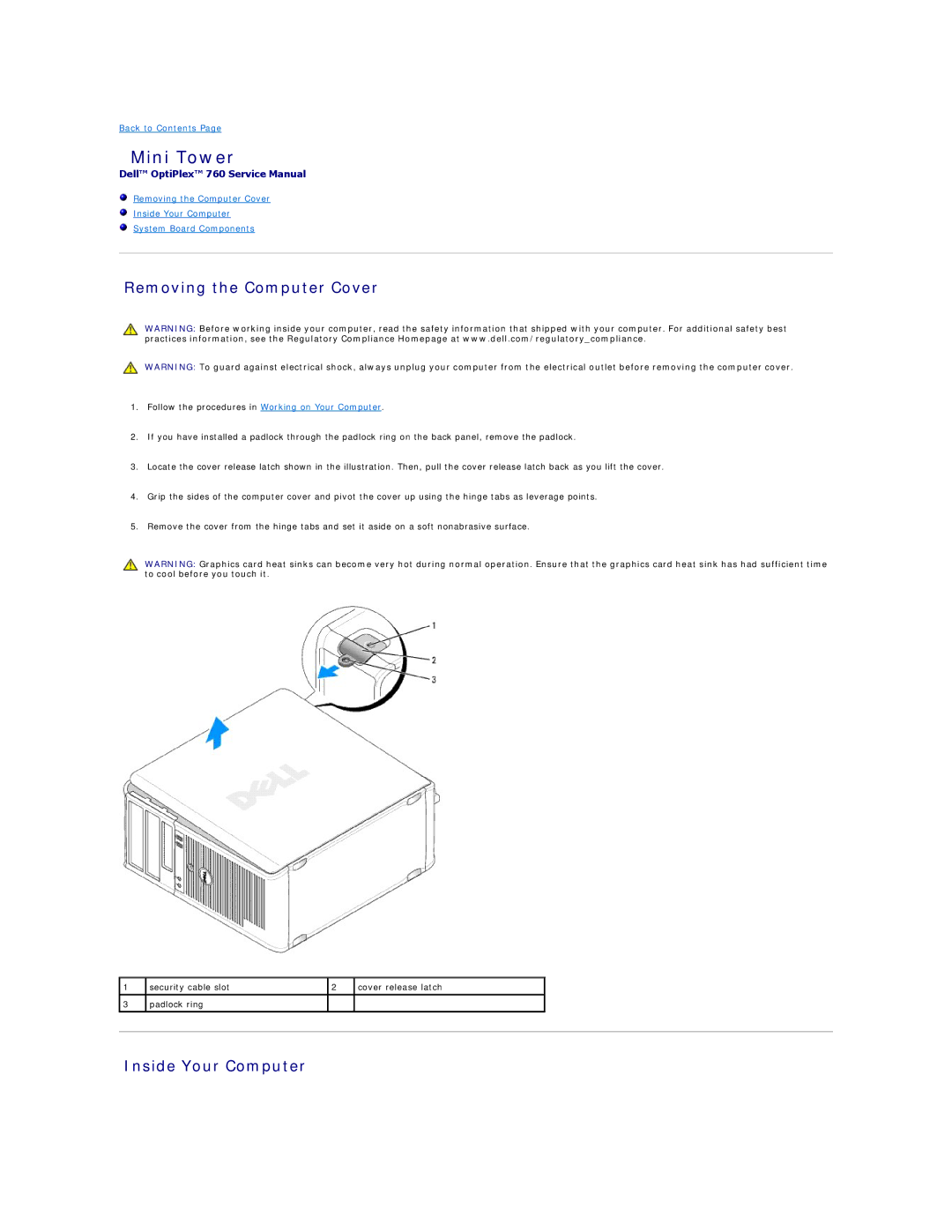 Dell 760 manual Mini Tower, Inside Your Computer 