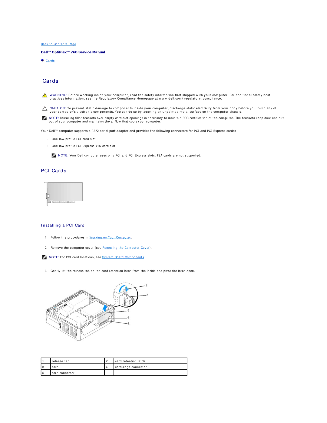 Dell 760 manual Cards 