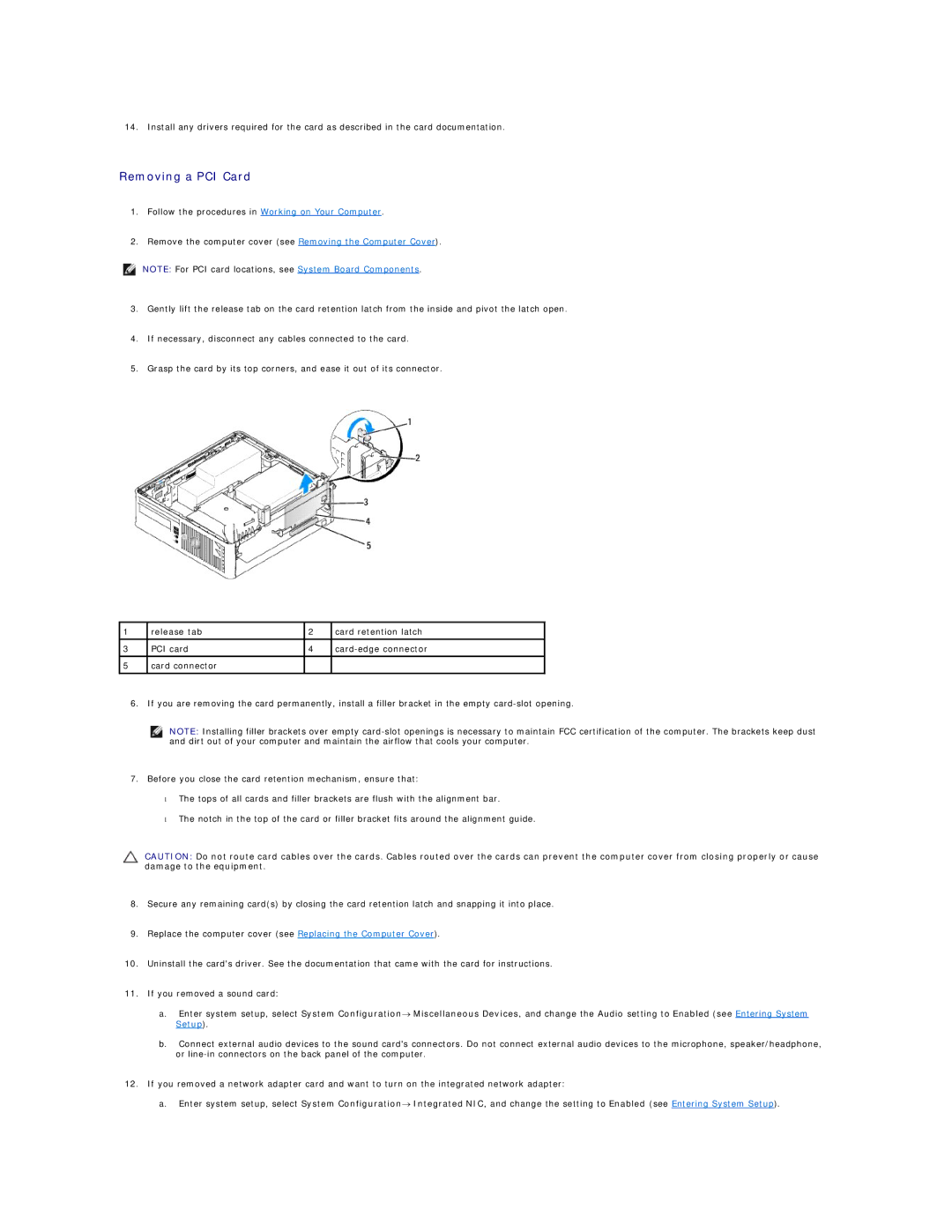 Dell 760 manual Removing a PCI Card 