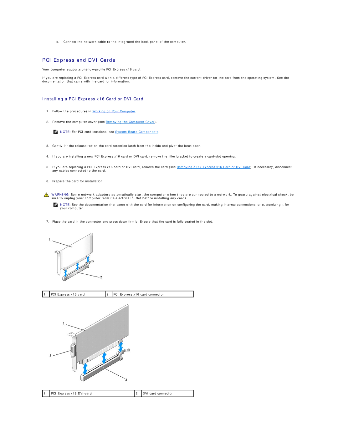 Dell 760 manual PCI Express and DVI Cards, Installing a PCI Express x16 Card or DVI Card 