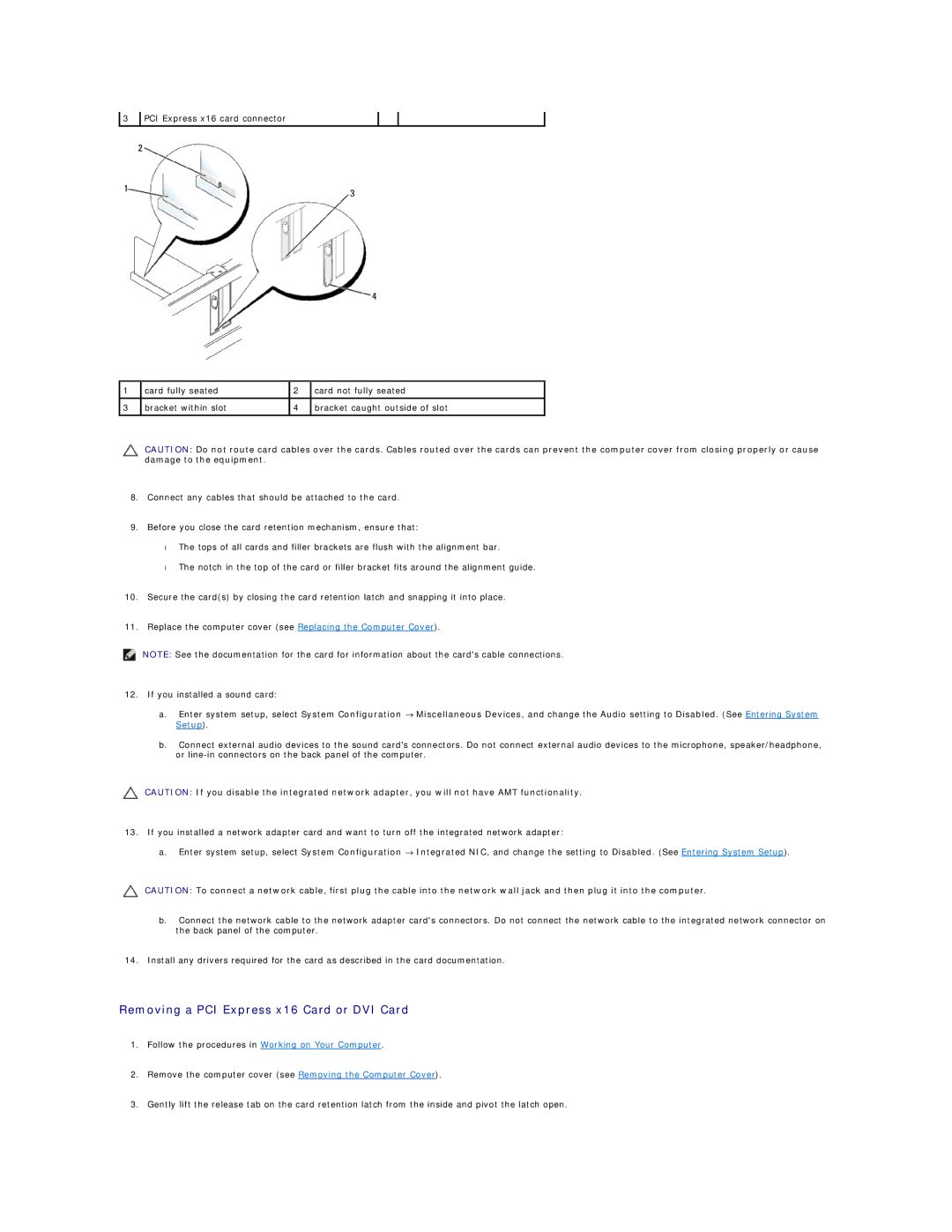 Dell 760 manual Removing a PCI Express x16 Card or DVI Card 