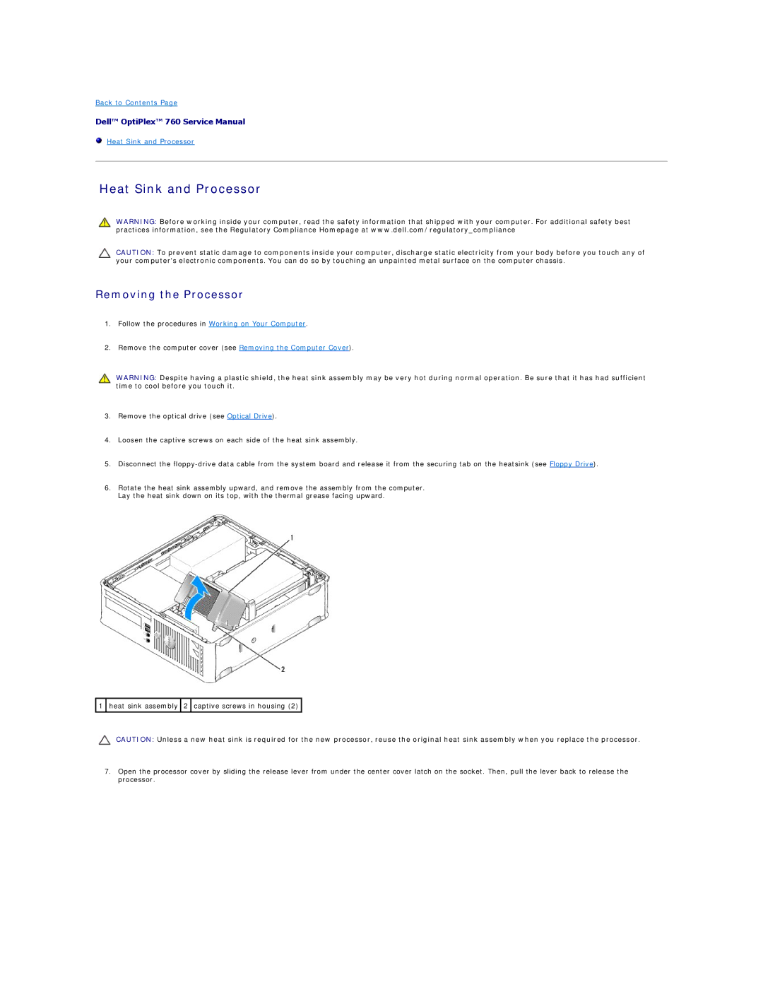 Dell 760 manual Heat Sink and Processor 