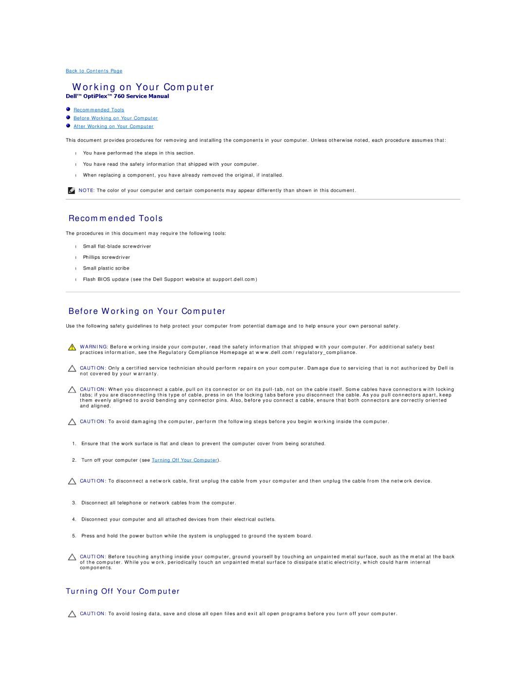 Dell 760 manual Recommended Tools, Before Working on Your Computer, Turning Off Your Computer 