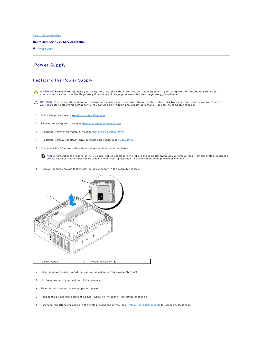 Dell 760 manual Power Supply 