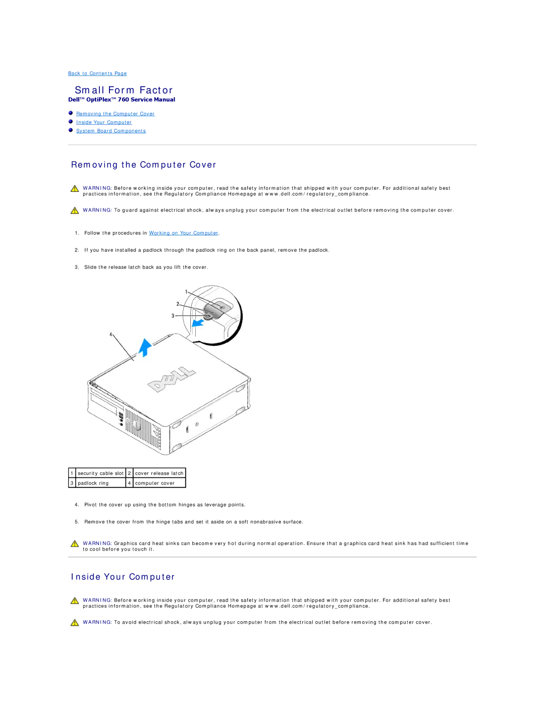 Dell 760 manual Small Form Factor, Removing the Computer Cover 