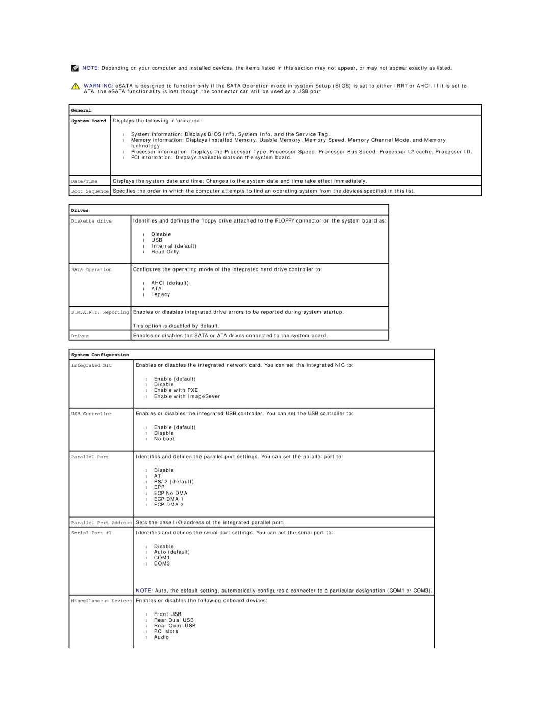 Dell 760 manual Internal default Read Only, Legacy, Disable Enable with PXE Enable with ImageSever, Disable No boot 