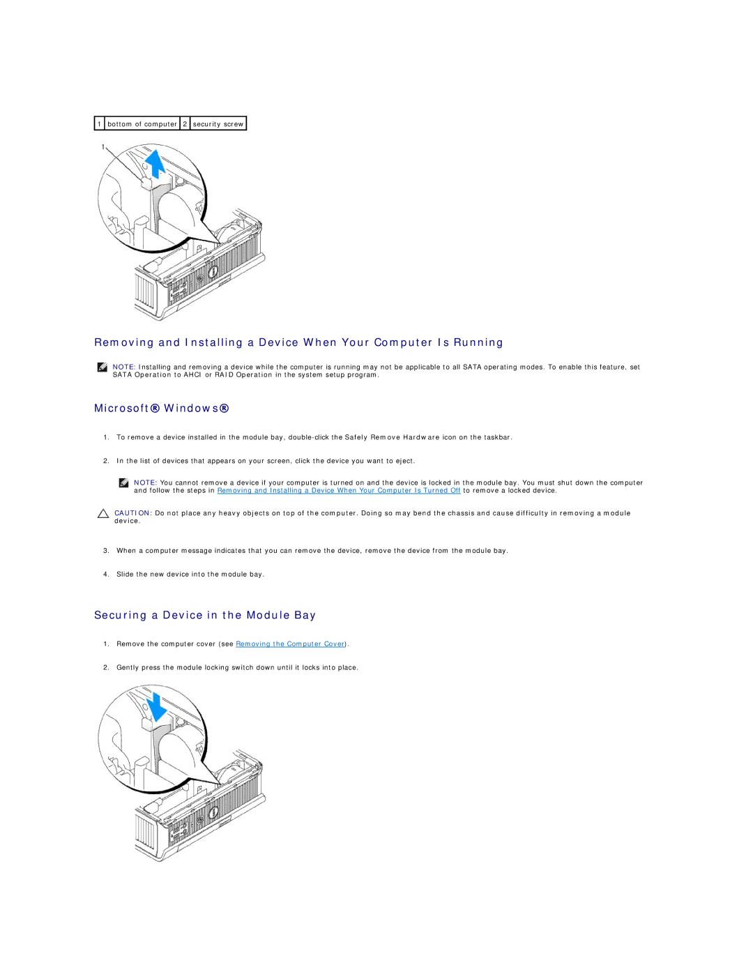 Dell 760 manual Securing a Device in the Module Bay 