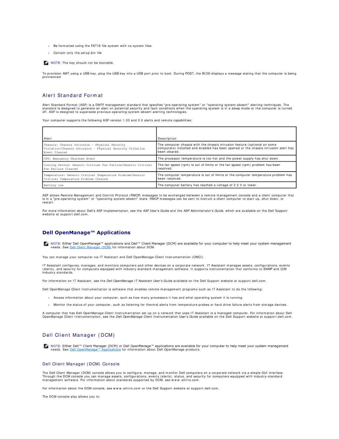 Dell 760 manual Alert Standard Format, Dell OpenManage Applications, Dell Client Manager DCM Console, Alert Description 