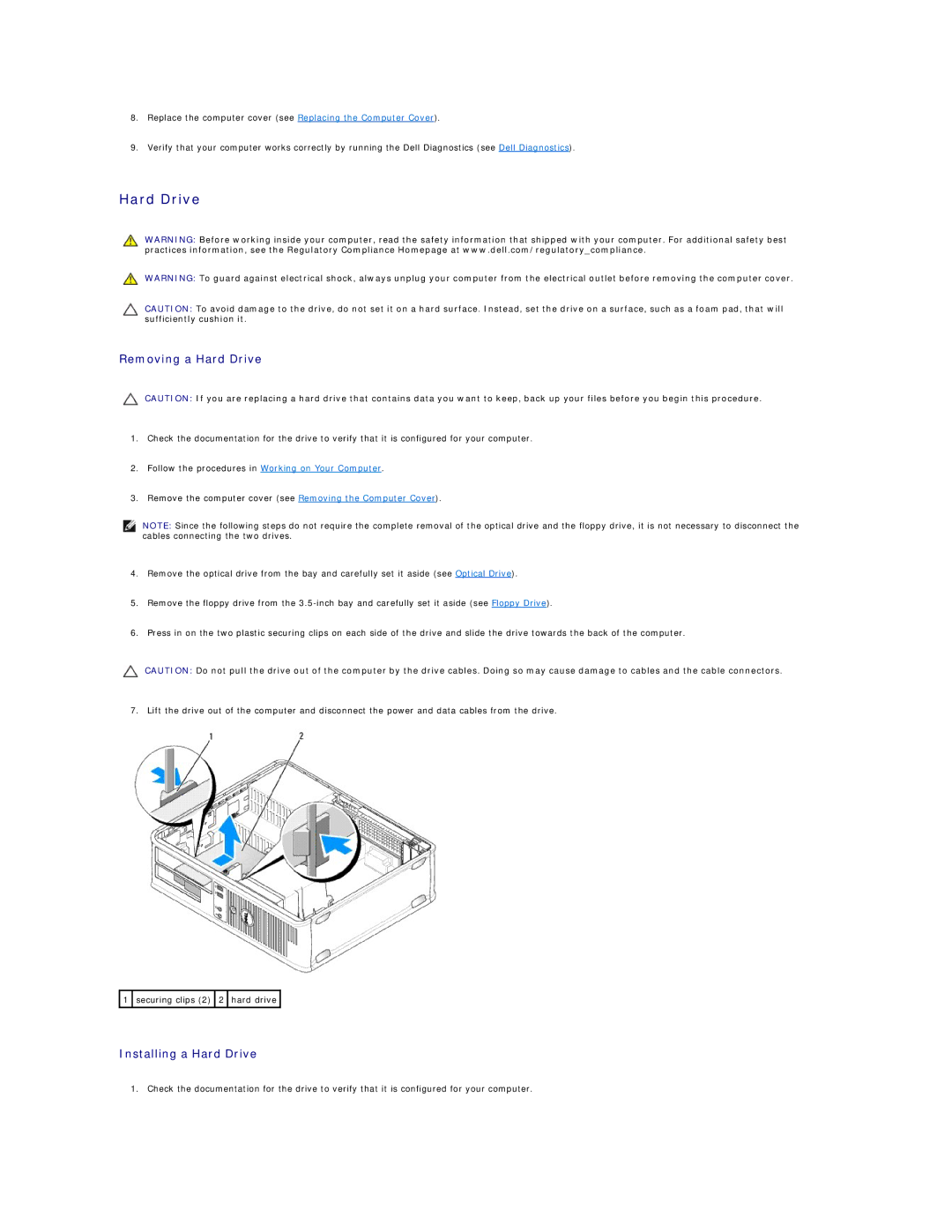 Dell 760 manual Removing a Hard Drive, Installing a Hard Drive 
