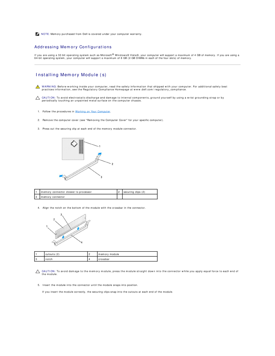 Dell 760 manual Installing Memory Module s, Addressing Memory Configurations 